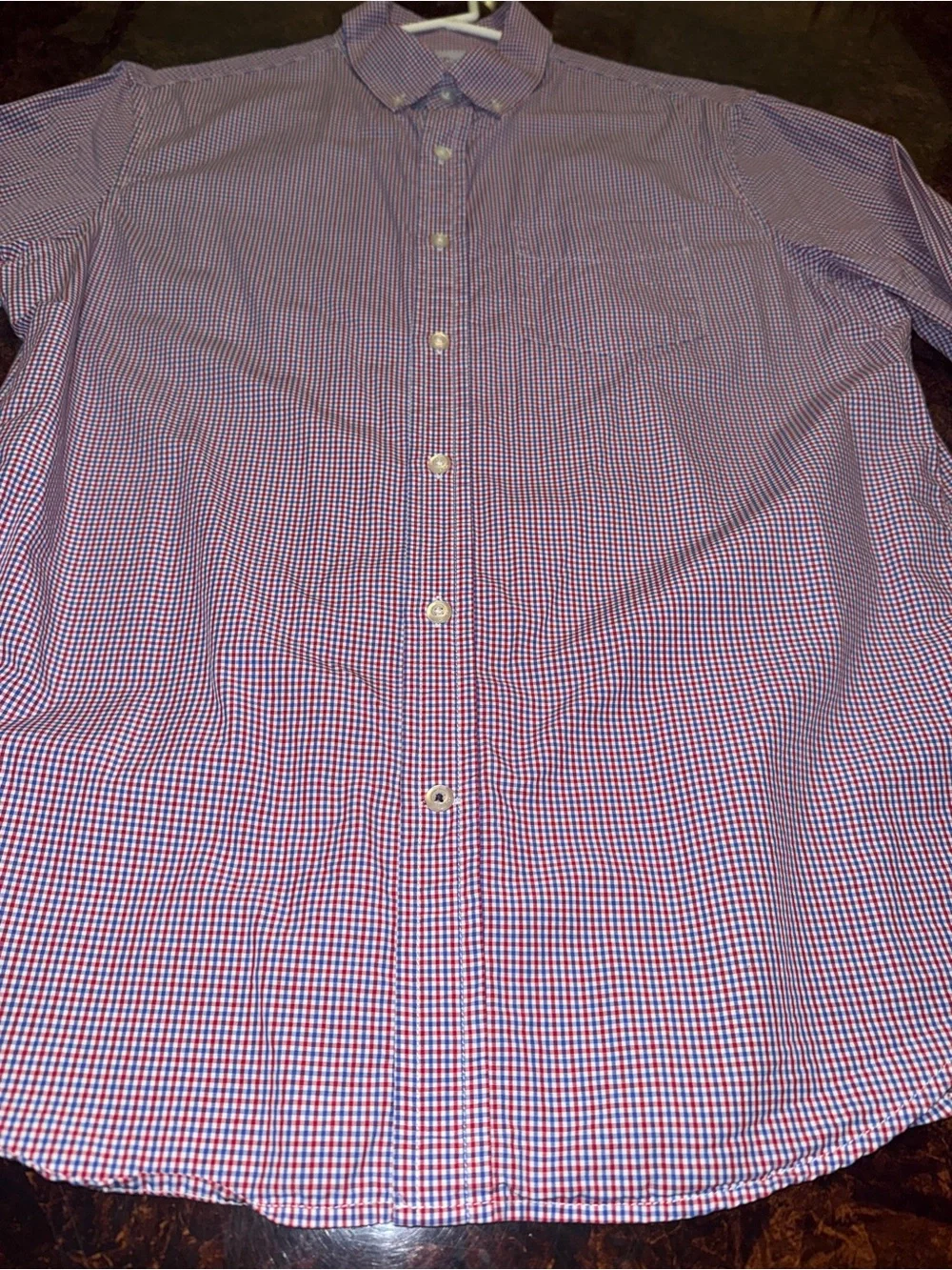 Banana Republic Men's Red and Blue Check Button-Down Shirt